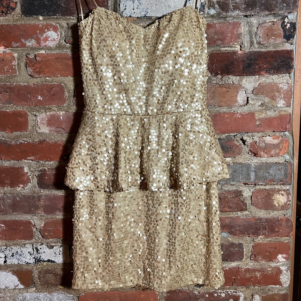Golden peplum sweet 16 strapless dress